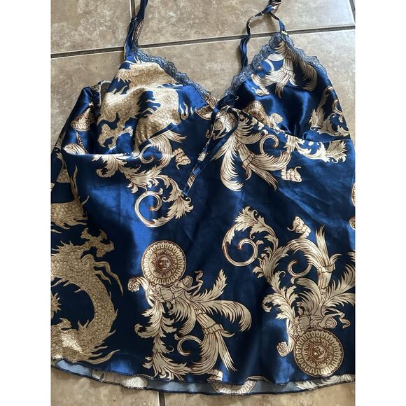 Vintage Satin Printed Cami PJ Top Sz Small - Picture 1 of 4